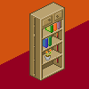 pixel bookcase on red and orange